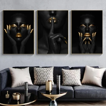 Afriške Umetnosti Črna in Zlata Ženska, Oljna slika na Platnu Cuadros Plakatov in Fotografij Skandinavskih Stenskih slikah, za dnevno Sobo