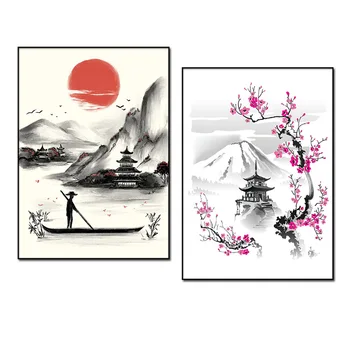 Povzetek Japonska Pagoda Gorsko Slikarstvo Krajine Plakat Platno Natisne Maple Leaf Stenskih Slikah, Letnik Soba Dekor Zidana