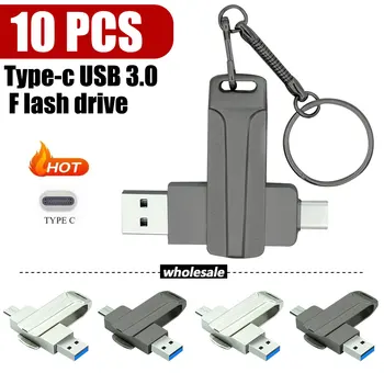 10PCS TIP C OTG 3.0 USB Flash Disk 128GB Kovinski nepremočljiva Memory Stick Pendrive 64GB Poslovno darilo Pen Drive 32GB po meri logo