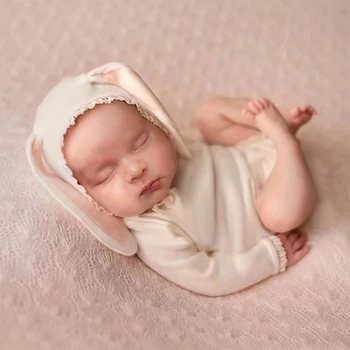 Novorojenček Zajec Temo Fotografije Kopalke za Dojenčke Zajec Ušesa Klobuk & Jumpsuit Combo za 0-1 Mesec Malčki Darilo