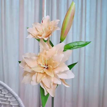 4Pc Umetno 3head Vlažilne Lily Cvetje Pravi Dotik Svile Cvet Poroka Poročni Šopek Doma Dekoracijo Stranka Lilije Cvetlični