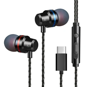 TIP C USB Žične Slušalke Kovinski Super Bass Stereo Glasbe HIFI Šport Slušalke Z MIKROFON Za Bas Xiaomi Huawei Samsung Slušalke