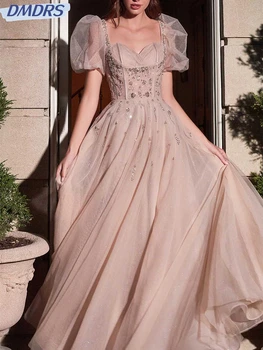 Klasičen Kratek Rokav Prom Oblačenja 2024 Elegantno Vezene Večerne Obleke Klasičnih Til Halje Vestidos De Novia