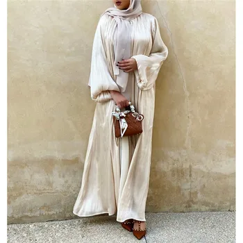 Sijoče Odprite Abaya Dubaj Turčija Muslimanske Ženske Obleko Satenast Kimono Jopico Jalabiya Ramadana Eid Islamska Oblačila Haljo Tam Kaftan Obleke