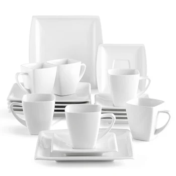 MALACASA Blance 18-Kos Belega Porcelana Keramični Aparat za Drinkware Postavlja z Kave Skodelice,Krožniki in Sladico Plošče Storitev za 6