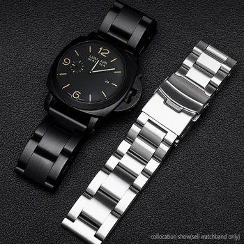 Za Panerai Breitling Watchband Trdna Zadebelitev 5,5 mm, iz Nerjavnega Jekla Silver black 22 24 mm 26m Kovinski Trak za Zapestje Watch Zapestnica