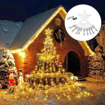 Božič Prostem Vrt Slap Vila Lučka Xmas Tree Trak Svetlobe Pet opozoril Star Svetlobo Niz 350 LED Luči Niz