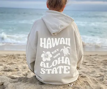 Surfer Dekle Hoodie Spredaj Nazaj Moda Želva Tiskanja Pulover Ženske Hoodie Hawaiian Hibiscus Cvet Poletja, Jeseni Majica