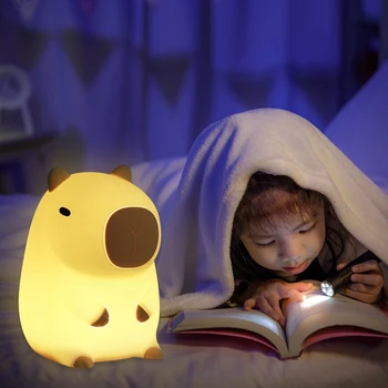Adorkable Silikona LED Capybara Noč Svetlobe Živali Lučka Touch Senzor Nočna Otrok Otrok Postelji Spalnica Dekor Darilo za Rojstni dan