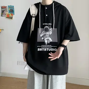 Moda Ustvarjalne Astronavt Grafični Moške Majice S Kratkimi Rokavi Priložnostne Udobno Poletje Moških Oblačil Astronavt Hooded T-Shirt Kratek Rokav