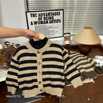 Otroci Oblačila Otroci Jopica 2023 Novi Modi Korejskem Slogu Jopico Pletenine Fantje Jeseni Vse Tekme Prugasta Vrh Baby Plašč