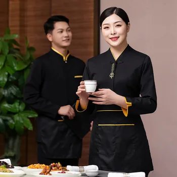 Jedilnico Natakar delovna oblačila Women ' s Lobby Manager Kitajski Restavraciji Vroče Lonec Restavracija Čaj Hiša delovna oblačila z Dolgimi Rokavi