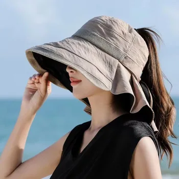 Sun Pokrivalo Ženske Poletne Velike Robna Kolesarjenje Zložljive Elegantno Zaščito pred Soncem Vratu Varstvo Nedelja Klobuk korejski Slog, ki je Vse-Ujemanje Knitte