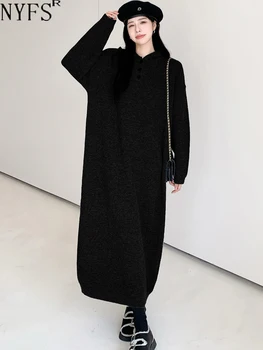 NYFS 2023 Pozimi Novi korejski Hooded Ženska Obleke Vestidos Haljo Elbise Svoboden Plus Velikost Pletenje Pulover Obleko