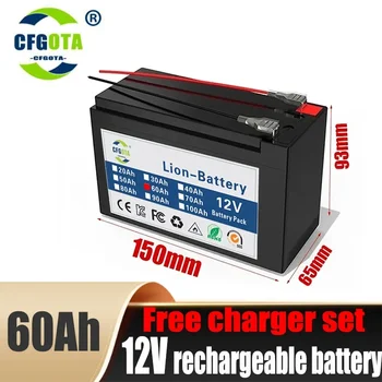 12V 60Ah 18650 litijeva baterija za Sončne celice 30A vgrajen visoko zmogljivimi BMS za električna vozila baterije +12,6 V polnilnik