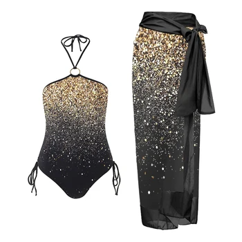 Moda Black Star Tiskanja Kopalke enodelne String Vratu Seksi Bikini Slim 2023 Žensk Plažo Nezakonitih Pašček Pokrov Navzgor