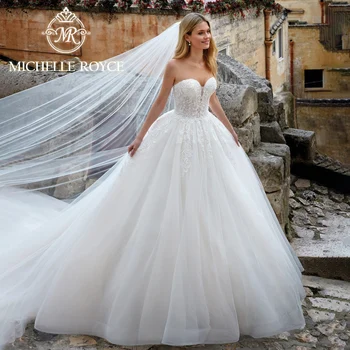 Michelle Royce Žogo Obleke Poročne Obleke Za Ženske 2024 Ljubica Vezene Organza Lepe Poročne Obleke Vestidos De Novia