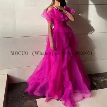 Svila Organza A-line Prom Oblačenja Seksi Rose Pink Večerno Obleko Hemming Design, Talne Dolžini فساتين مناسبة رسمية