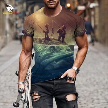 2023 Poletje Novo 3D Tiskanje Ribe Vzorec za Moške Priložnostne Majice Modni Trend Mladih Lep T-Shirt Zunanja Ribolov Vrhovi