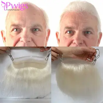 Pwigs Pregleden HD Nevidno Čipke Spredaj Lasišča francoski Čipke V Obliko Spredaj Mens Toupee Čelnega 60 Bele Barve Hairpiece
