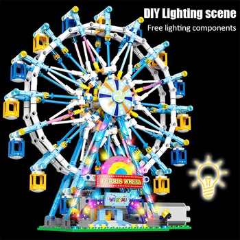 Mesto Prijateljev MOC Obračanje Ferris Wheel gradniki Električnega Opeke s Svetlobo, Igrače za Otroke, Božična Darila