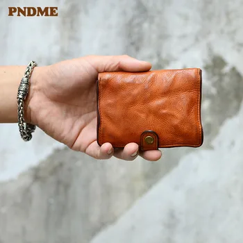 PNDME organizator oblikovalec razkošje pravega usnja za moške, ženske kratke denarnice moda preprosto priložnostne pravi cowhide ID kovanec torbici