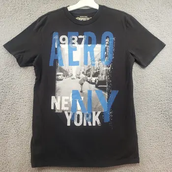Aeropostale 1987 New York T-Shirt za Moške, Majhen, Kratek Rokav Ulici Videl Črno