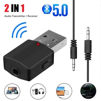 2 V 1, USB Oddajnik Mini 3.5 mm AUX Stereo Brezžična tehnologija Bluetooth, združljiva 5.0 Adapter Sprejemnik za Avto Glasbe, Audio Miško za TV