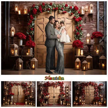 Romantični Vrtnice Ljubezen Fotografija Ozadje Lesena Vrata Zid Cvet Za Valentinovo Ozadju Poročno Dekoracijo Foto Studio