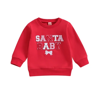 0-3Years Baby Toddler Božič Sweatshirts Fuzzy Pismo Lok Vezenje Dolgimi Rokavi, Puloverji Božič Pomlad Jesen Toplo Vrhovi
