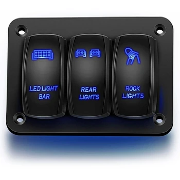 3 Banda Preklop Modro LED Svetlobo Rocker Stikala za Avto Marine Boat Nepremočljiva 12V