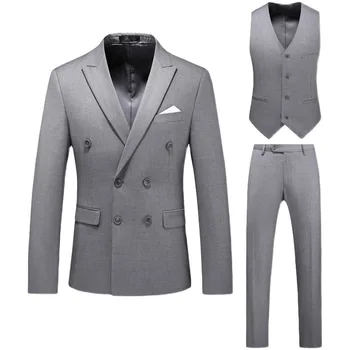 Visoka Kakovost(Suknjič+Telovnik+Hlače), za Moške Poslovno Obleko Eleganten Modni Priložnostne Dvojno Zapenjanje Formalno Obleko 3 Kosov Poroka Obleke