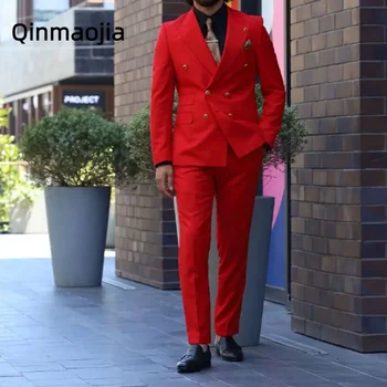 trajes elegante par hombres Moške Obleke Rdeče Ženina Tuxedos River 2 Kosov Set Formalno moška oblačila Kostum