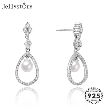 Jellystory moda 925 sterling srebro spusti uhani s pearl cirkon gemstone, fine nakit za ženske svate na debelo