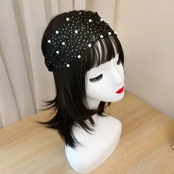 Ženske Čipke Cvet Trakovi Dekleta korejskem Slogu Votlih Pearl Elastična Turban Hairband Pribor za Lase Pokrivala za Glavo obloge Darilo