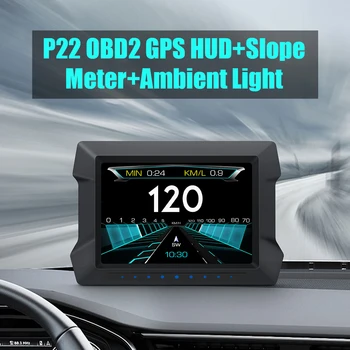 P22 Dvojni Sistem HUD Head Up Display merilnik Hitrosti OBD2 GPS Avto Elektronike Nagib Nagib Metrov Z prekoračitev hitrosti Nizke Napetosti, Alarm