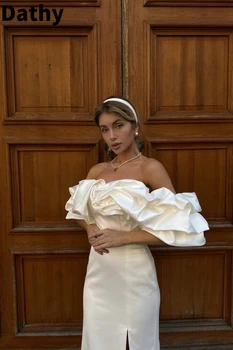 Dathy White Elegantna Ruffle Poročno Obleko Kartico Rami, Pometanje Vlak Nevesta Haljo Poročne Obleke Za Ženske