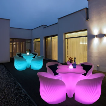 LED osvetlitev mizo in stol bar pogajanja tabela Nepremočljiva tabela mizico in stol kombinacija zunanji bar razsvetljavo furn
