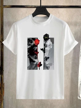 Moške Priložnostne Trendy Rose Mavca Slika Vzorec Tiskanja Tees, Kratkimi Rokavi, Posadke Vratu T-shirt Za Poletje