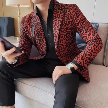 2023 Visoko kakovostne modne vse-v-enem banket priložnostne leopard tiskanja suknjič moške slim bo ustrezala dve zrni eno vrstico, ki bo ustrezala Blazerji