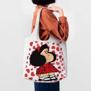 Mafalda Moč Z Presenečen Obraz Platno Nakupovalno Vrečko Stroj Veliko Zmogljivost Trgovina Quino Risanka Shopper Tote Vrečke, Torbice