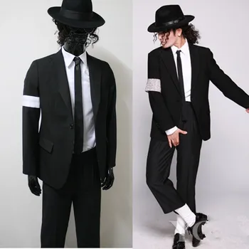 Plus Velikost XXS-3XL Classsic MJ Michael Jackson Black Nevarno Slabo Obleko Suh Blazerji Vrhnja oblačila Celoten Set Za Ljubitelje Darilo