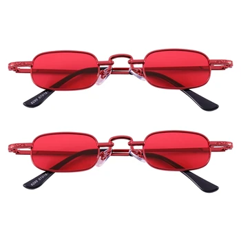 2X Retro Punk Očala Jasno Kvadratnih sončna Očala Ženski Retro sončna Očala Moških Kovinski Okvir-Rdeča