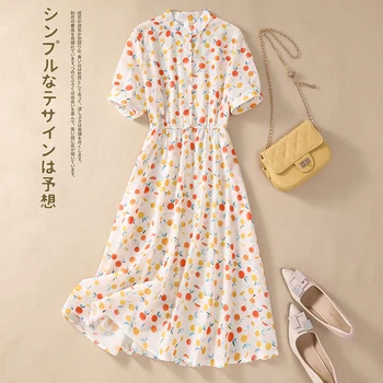 2022 Nov Prihod Japonski Slog Tiskanja Cvetlični Prairie Chic Dekle je Poletje Obleko Tanko Mehko Bombažno Perilo Svoboden Ženske Priložnostne Obleko