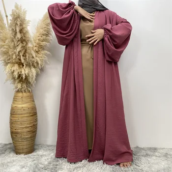 Navaden Crinkle Odprite Abaya Kimono Turčija Elastično Hlačnice Abayas za Ženske Dubaj Muslimansko Obleko, Hidžab Islam Skromne Obleke tam kaftan Robe