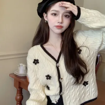 Japonski drobiž Proti-vrat pletenje jopico Pečeno Testo Sukanci sladka, mehka, nežna male francoske slim jopico pulover ženski plašč